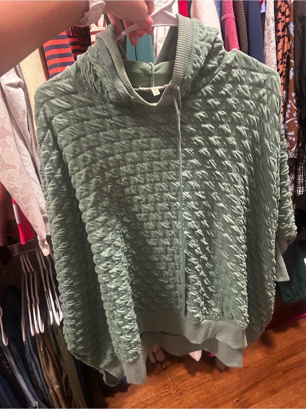 easel Sage Green Textured Hoodie Pullover